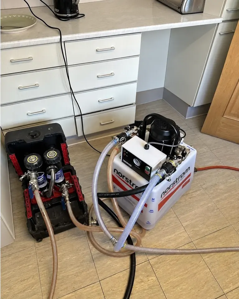 Powerflush rig running in a customer’s kitchen