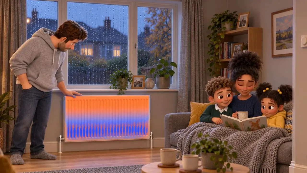 A radiator warm at the top and cold blue at the bottom: the classic sign of sludge